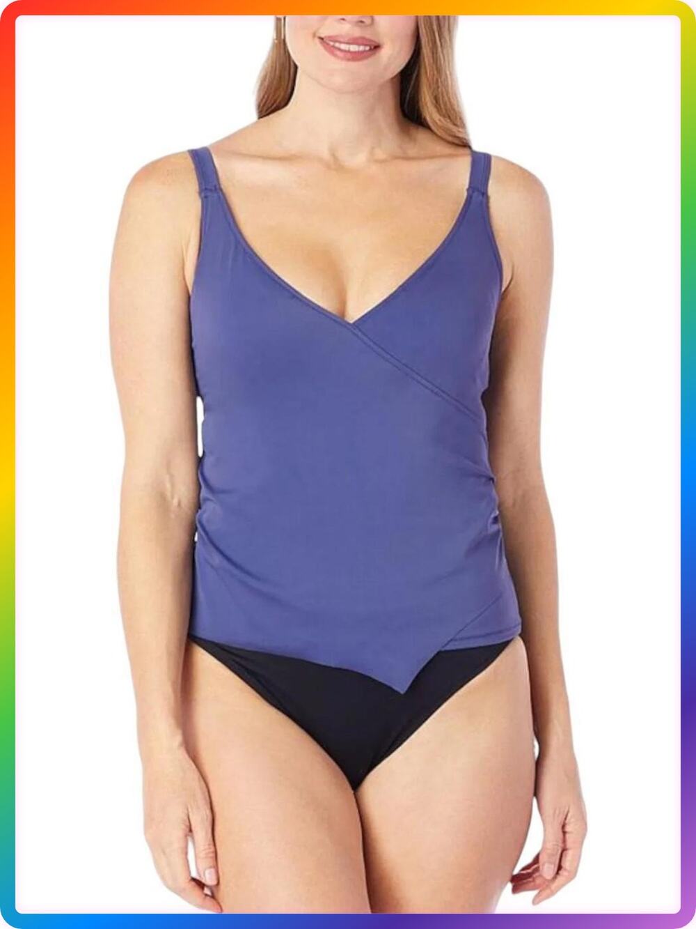 Colleen Lopez Purple Shirred Tankini Top Size 4 Adjustable Strap Swim Top Bra